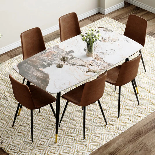 Marko Luxury 6-Seater Dining Set with Stone Marble Top | Elegant Chairs for Modern Home Décor