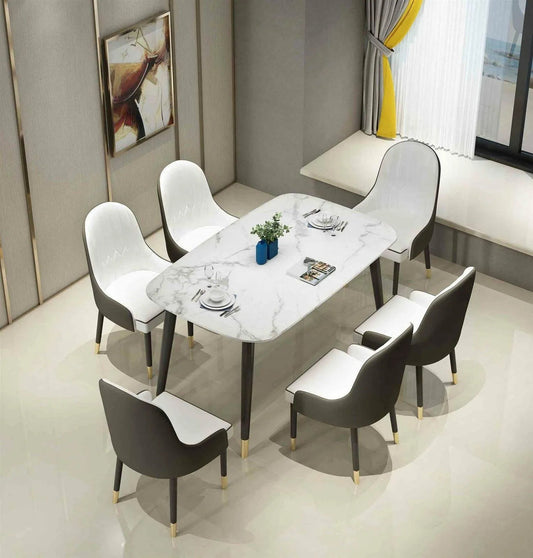 Giano Luxury 6-Seater Dining Set with Stone Marble Top | Elegant Chairs for Modern Home Décor