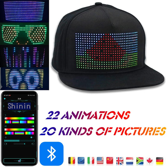 LED Hip Hop Cap Customized Hat Mobile APP Control Editing LED Display Hat for Festival Party Club Christmas Halloween